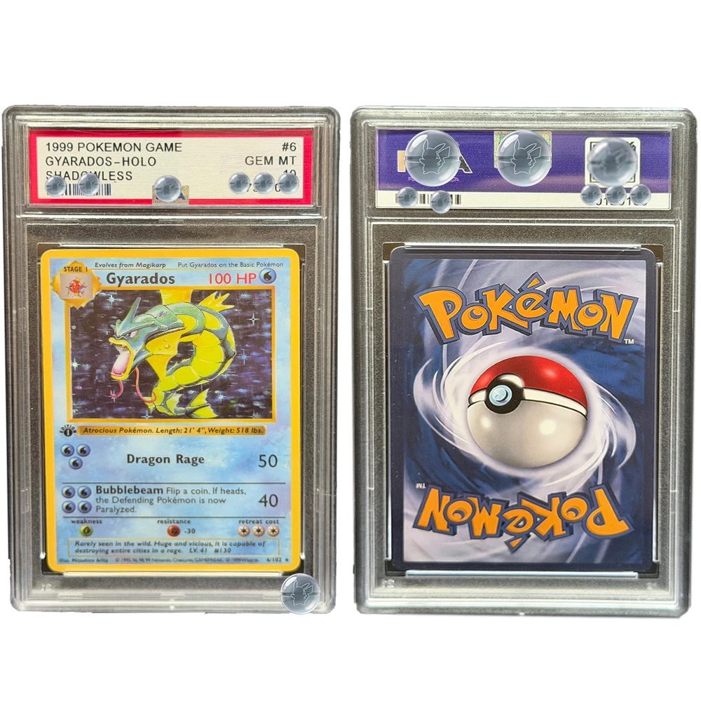 Фото Коллекционная карта POKEMON GAME GYARADOS-HOLO SHADOWLESS DIY Proxy PTCG 1999 года, оцененная, с особым дизайном, редкая, GEM MT, 10 карточек, подарки с этикетками №1