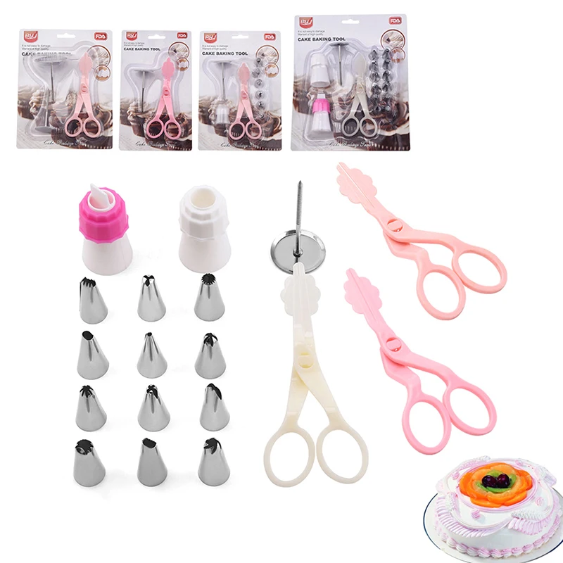 

2/3/9/16 Pcs Piping Flower Scissors Nail Safety Rose Decor Lifter Fondant Cake Decorating Tools Tray Cream Transfer Bakeware