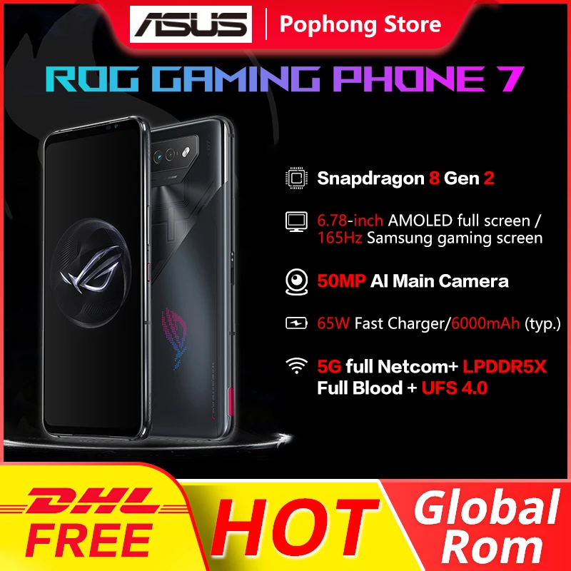 DHL FREE SHIPPING Global Rom ASUS ROG Phone 7 Gaming Phone 6.78'' Snapdragon Gen 8 Gen2 Octa Core 6000mAh 65W Fast Charge WIFI 7