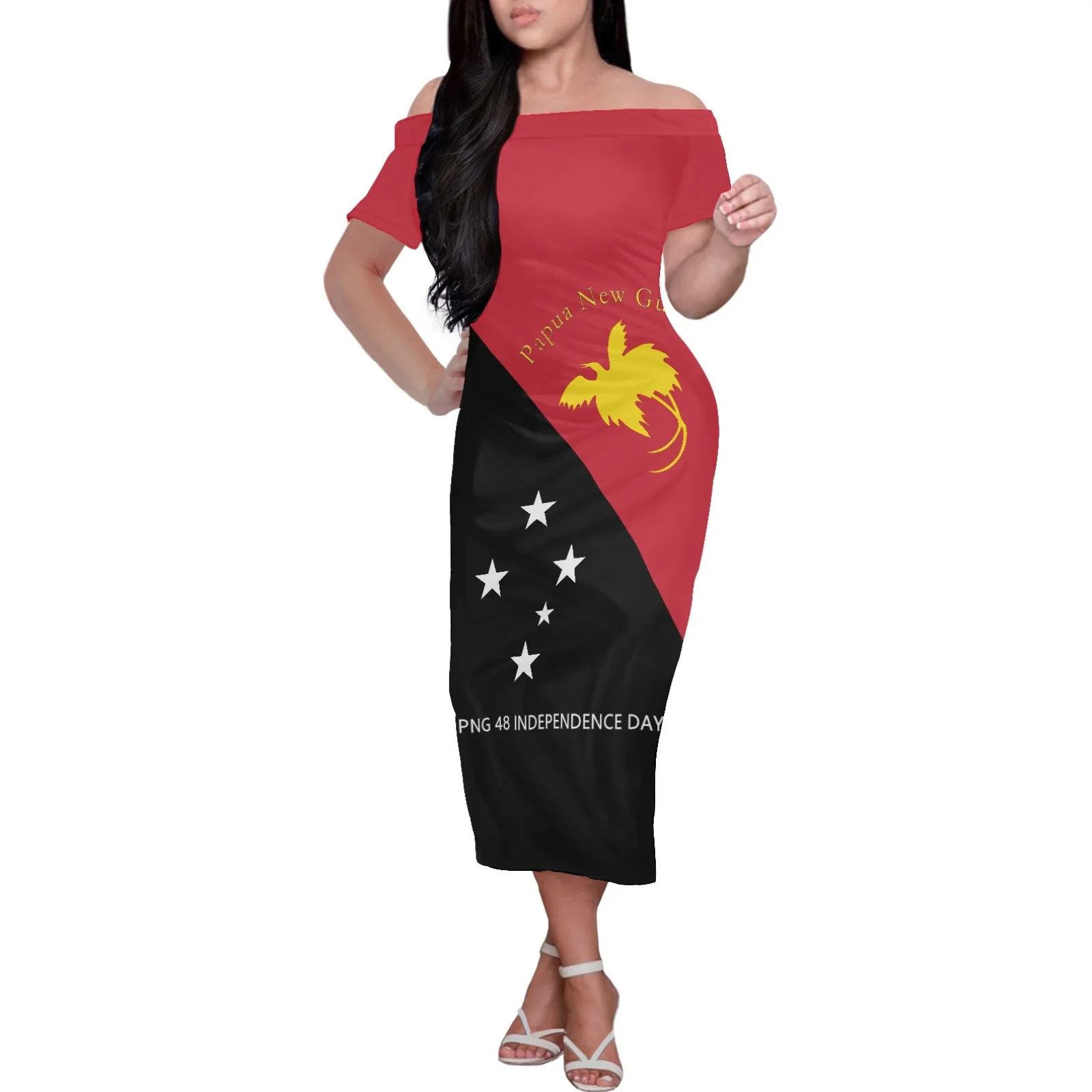 

PNG 48 INDEPENDENCE DAY Custom Summer Off-Shoulder Short Sleeve Knee-Length Skirt Printed Skirt Women's Evening Dress