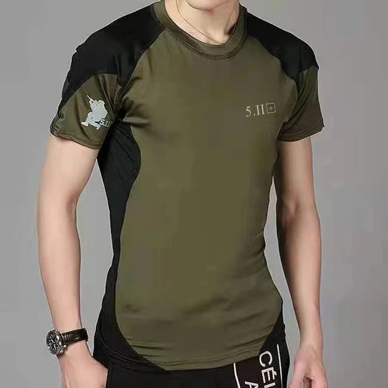 

511 Quick Drying Elastic T-shirt Sports Training Short Sleeve Crew Neck T-shirt Men Military Fans Outdoor Tactics T-shirt