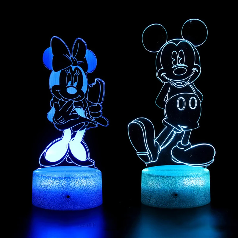

Kids Bedroom Disney Night Light Cartoon Mickey Minnie Figures 7 Colors 3d Nightlight Home Decor 3D LED Desk Lamp Christmas Gifts