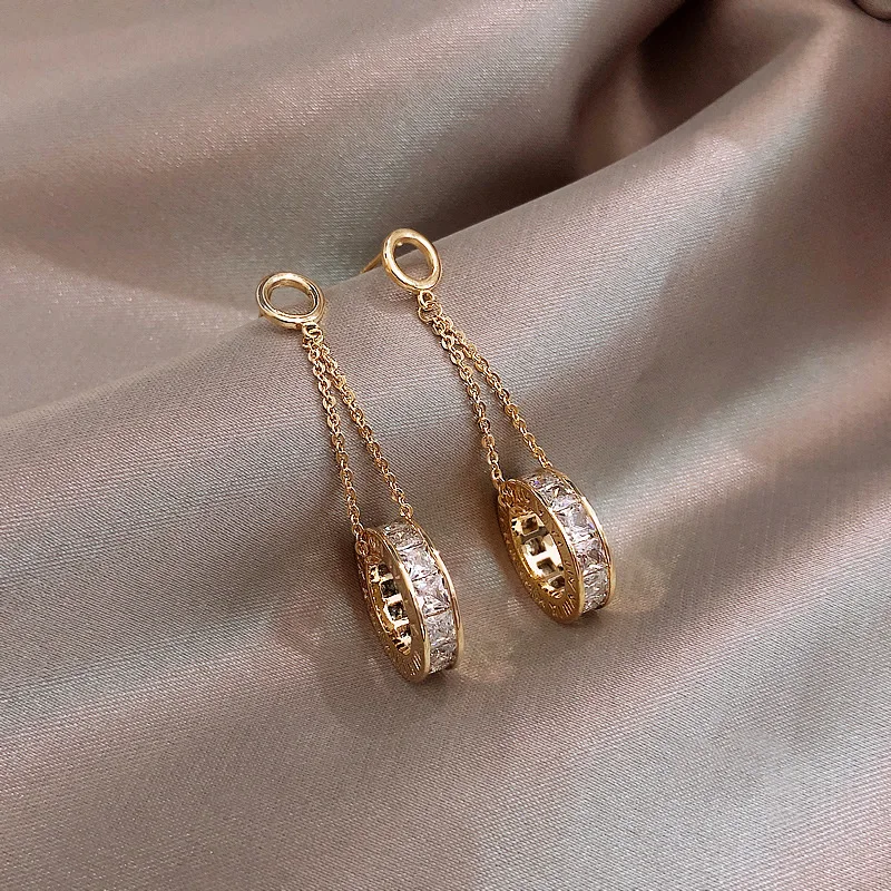 

2022 High Gradre Zircon Circle Dangle Earrings for Women's Korean Fashion Charm Woman Luxury Drop Jewelry Girl Party Accessories