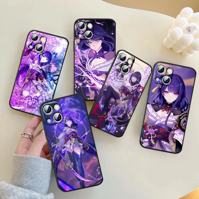 

Genshin Raiden Mei For iPhone 14 13 12 11 Pro Max XS Max X XR 7 8 Plus 6S 5S Silicone Black Shell Phone Case