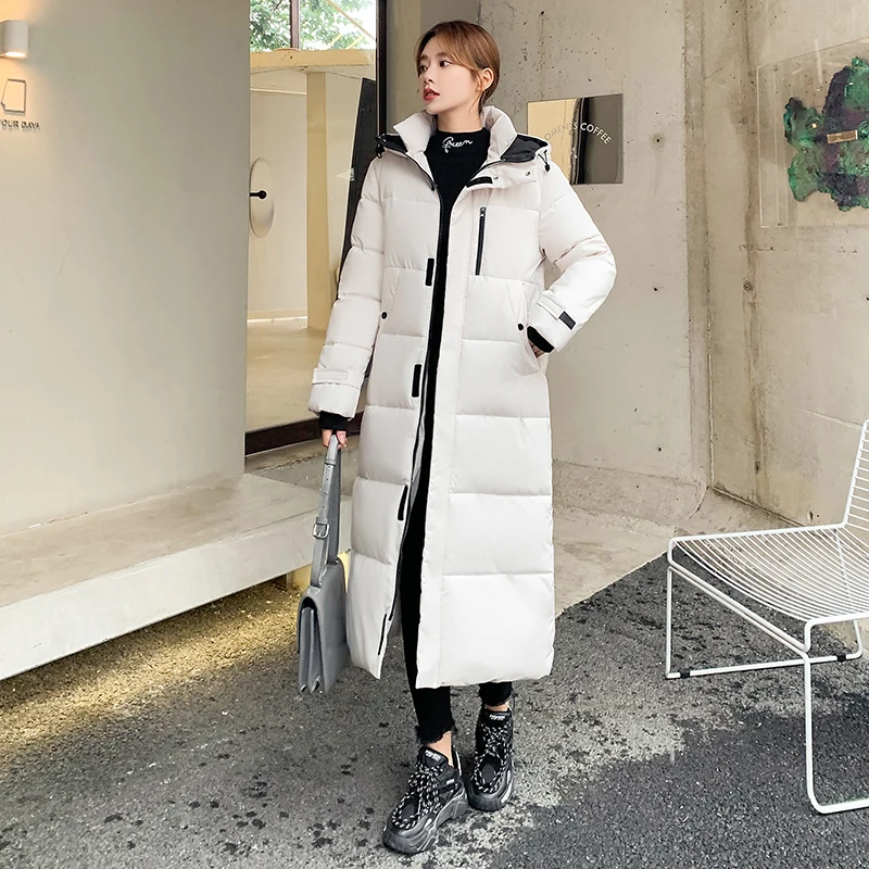 2023 autumn and winter women's Korean style mid-length down padded jacket over the knee loose padded jacket