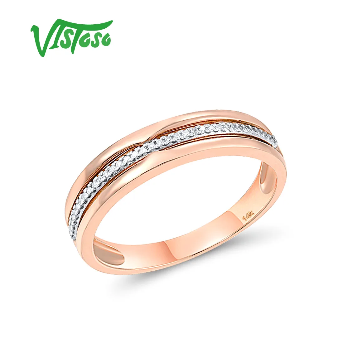 

VISTOSO Authentic 14K 585 Two-Tone Gold For Women Men Sparkling Diamond Couple Bridal Band Ring Engagement Wedding Fine Jewelry