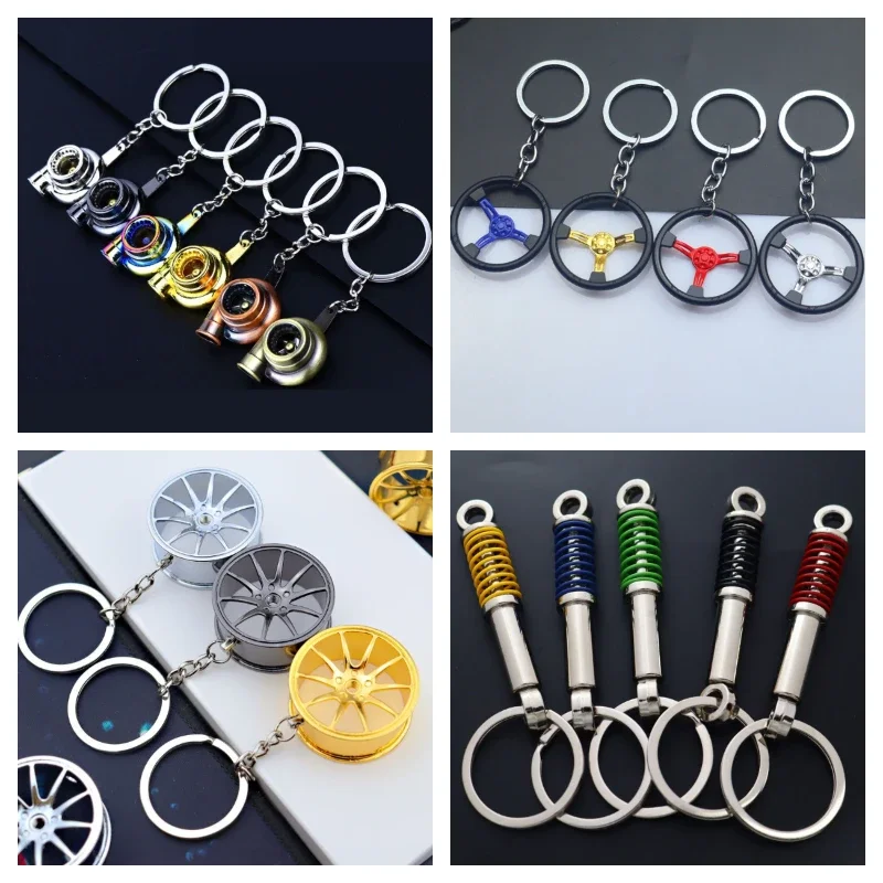 

Creative Crafts Car Modification Steering Wheel Keychain Sports Cars Shock Absorber Keyring Shock Metal Hub Key Pendant Gift