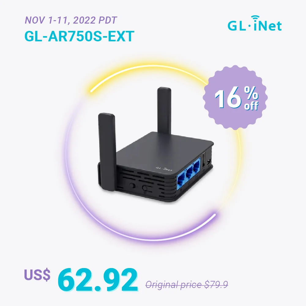 

New GL.iNet AR750S Gigabit Travel AC Router (Slate) 750Mbps Dual Band Wi-Fi 128MB RAM MicroSD Support OpenWrt Pre-Installed