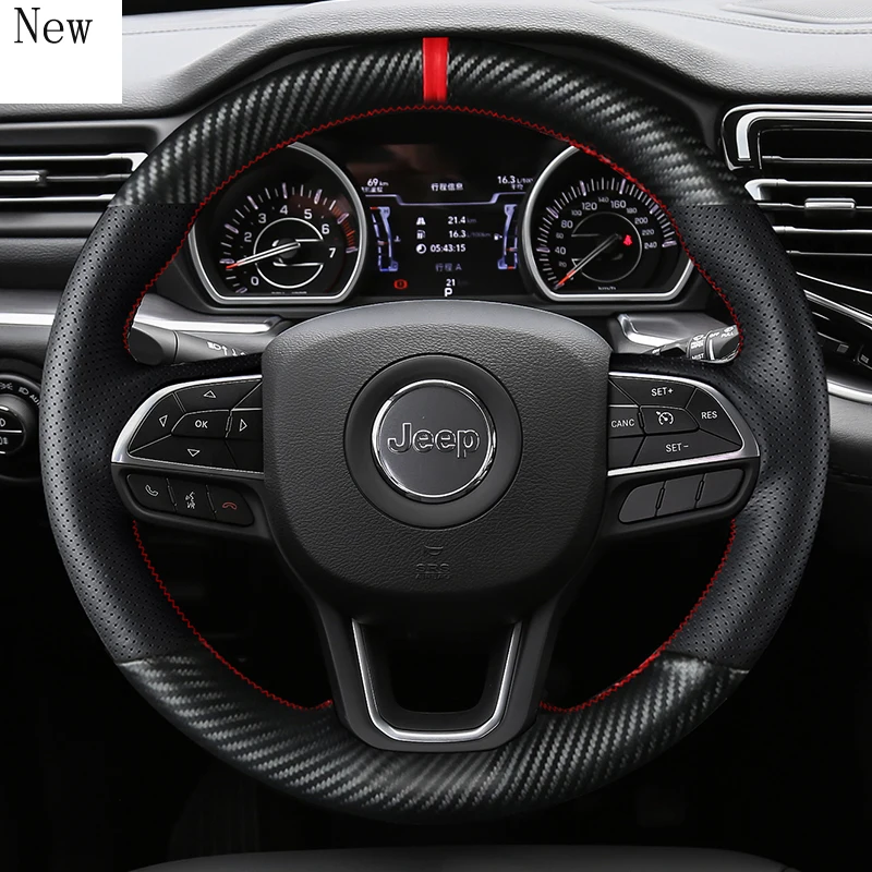 

For Jeep Wrangler Compass Grand Commander Renegade Grand Cherokee Hand-Stitched Leather Carbon Fibre Car Steering Wheel Cover