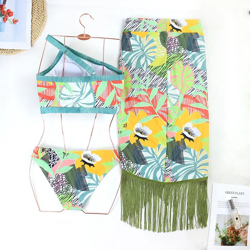 3 Piece Sets Swimsuit Cover-up Women Clothes Crop Tank Tops Bodysuits And Tassels Skirt Fitness Skinny Outfit Suit 2023 Summer