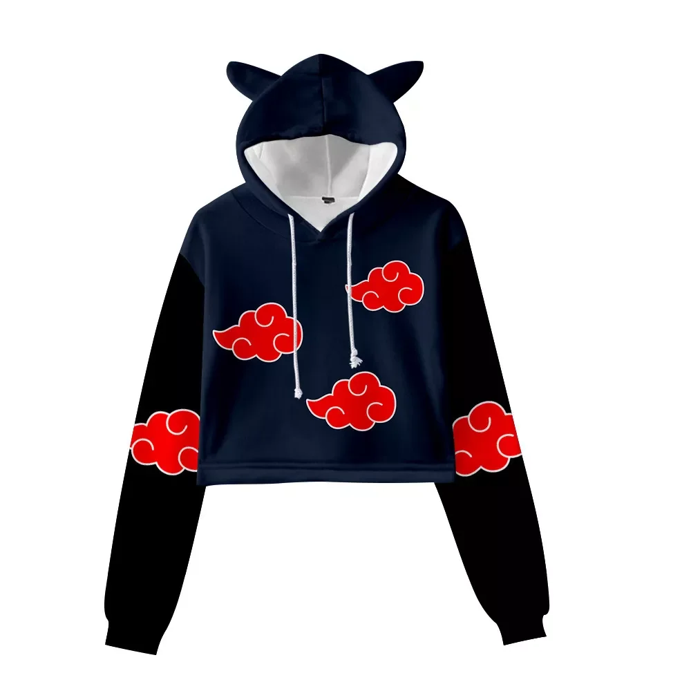 

Free shipping fall animation Ninja 3D girl crop cat ears casual adult hoodie Cosplay2022