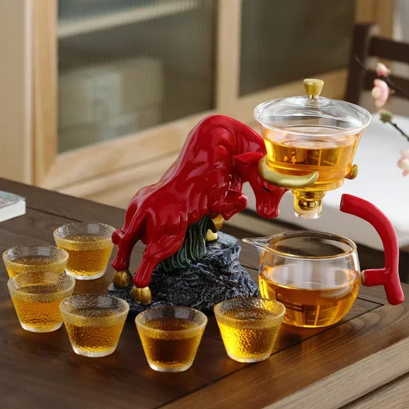 Автоматический стеклянный чайный сервиз Fu Niu для дома гостиной ленивый чайник