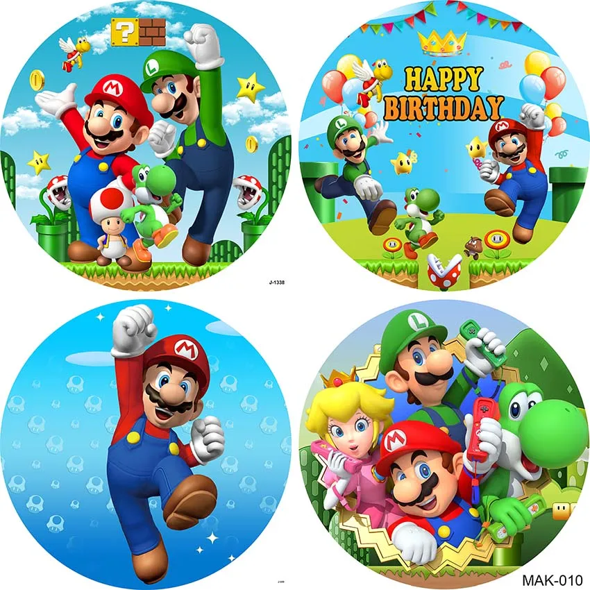 

Super Marios Bros Circle Backdrop Kids Birthday Party Decor Cartoon Round Background Blue Game Photo Banner Props Covers Elastic