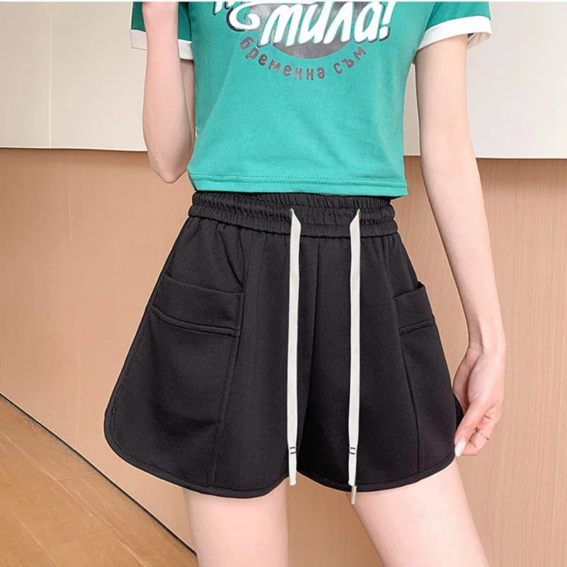 Women Summer New Cotton Shorts Korean Style High Waist Loose Wide Leg Casual Sport Shorts Girls Hot Short Pants Streetwear Soft