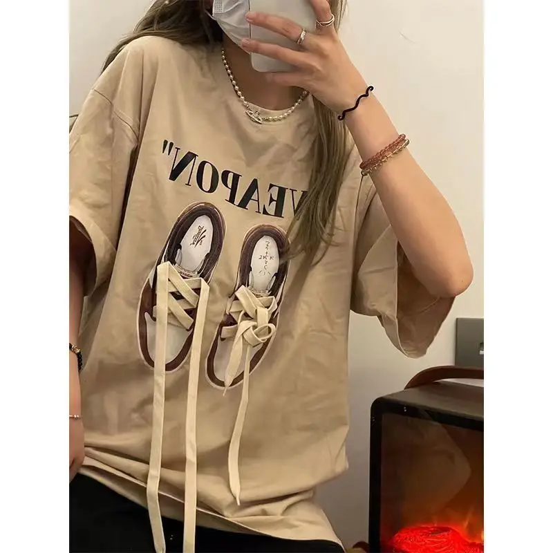 Свободная дизайнерская футболка в стиле Харадзюку женские парные модели топы