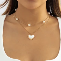 kpop vintage love heart pendant choker necklace for women wedding bride sweet imitation pearl aesthetic friends neck jewelry new