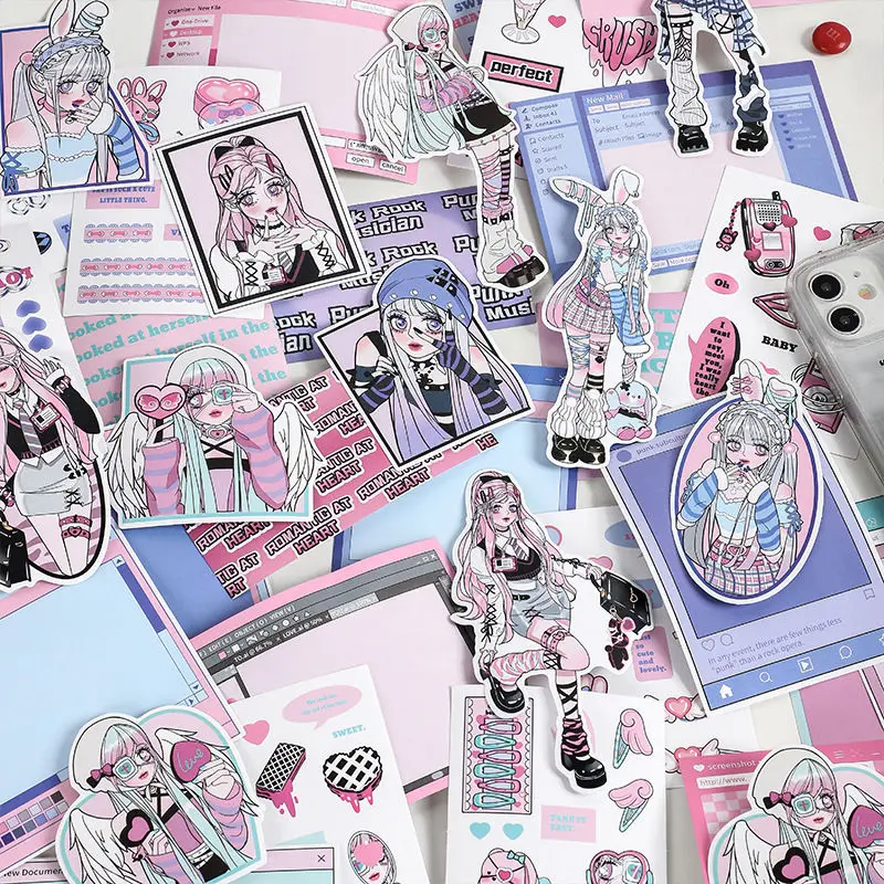 

MOHAMM 20pcs Sweet Cool Girl Character Stickers for Scrapbooking DIY Art Crafts Collage Decoration Journaling