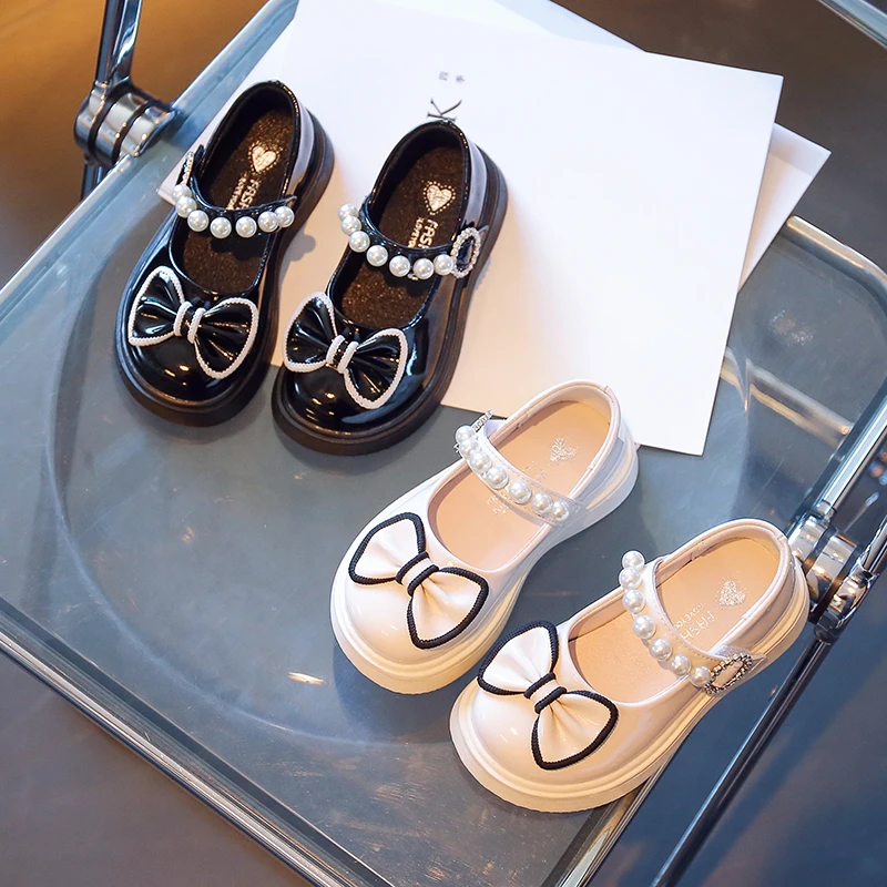 

Tddlers Girls Beading Princess Shoes Bow-knot Patent Leather Shoes for Party Wedding Kids School Shoes 3-14 Years Platform Flats