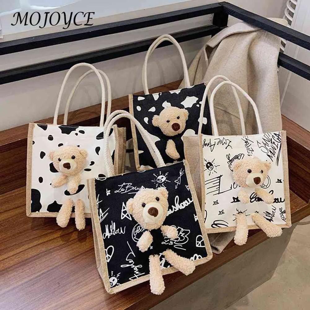 

Women Canvas Cow Pattern Tote Bag Lady Casual Small Shopping Top-Handle Bag Small Handbags Linen Purse for Women