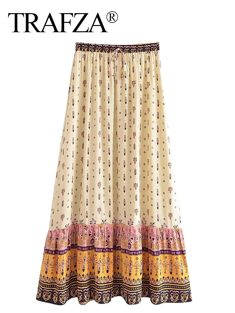 

Женская винтажная юбка с оборками и цветочным принтом, в стиле бохо