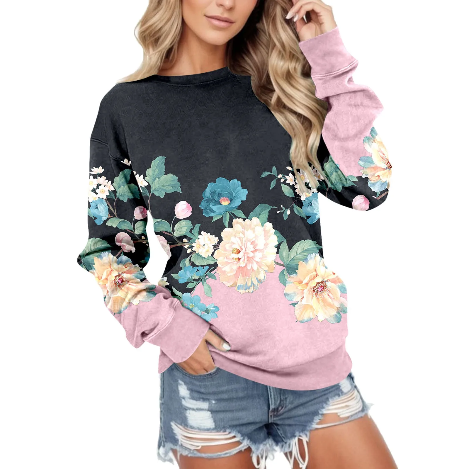

Womens Comfortable Crew Neck Sweatshirt Printing Long Sleeve Top Cute Pullover Loose Version Pullover Oversized Leg Warmers