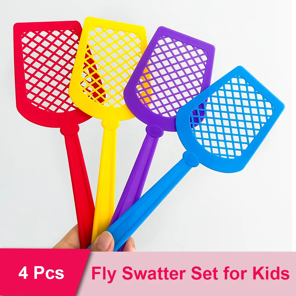 

Color Plastic Fly Swatter Set for Kids Anti-stress Toy Preschool Classroom Card Game Speed Games Learning Enlightenment 4 Pcs
