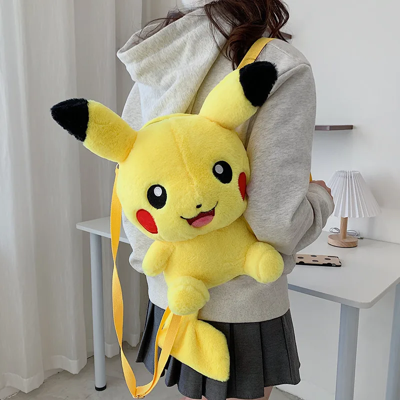 

TAKARA TOMY Pokemon 33x27x10CM Pikachu Plush Backpack Creative Bag Stuffed Toy Anime Figure Cosplay Decor Gifts for Girls