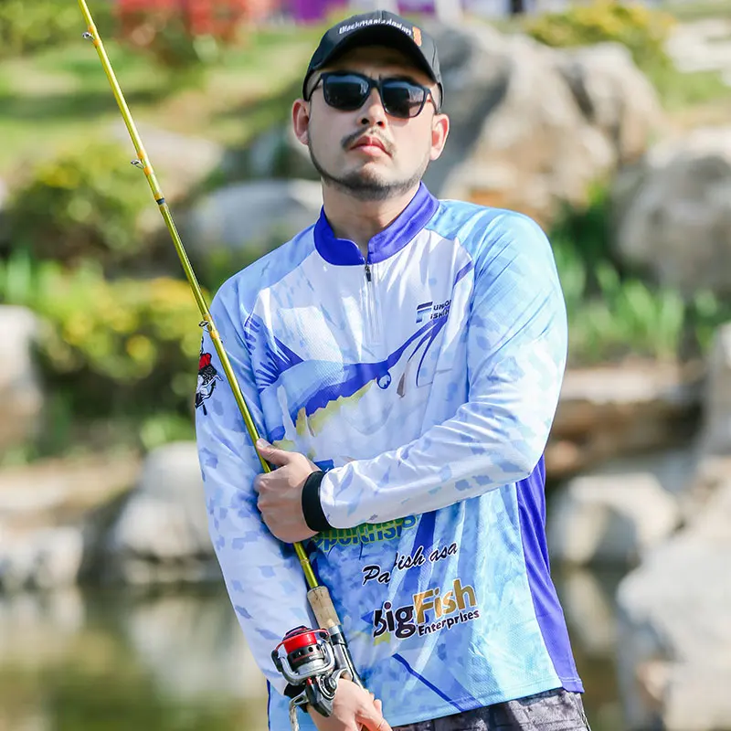 

2023 DIAOLIAN Fishing Shirts Sun Protection Breathable Quick Dry Anti-UV UPF50+ Stand-up Collar Blue Lure Fishing Jerseys