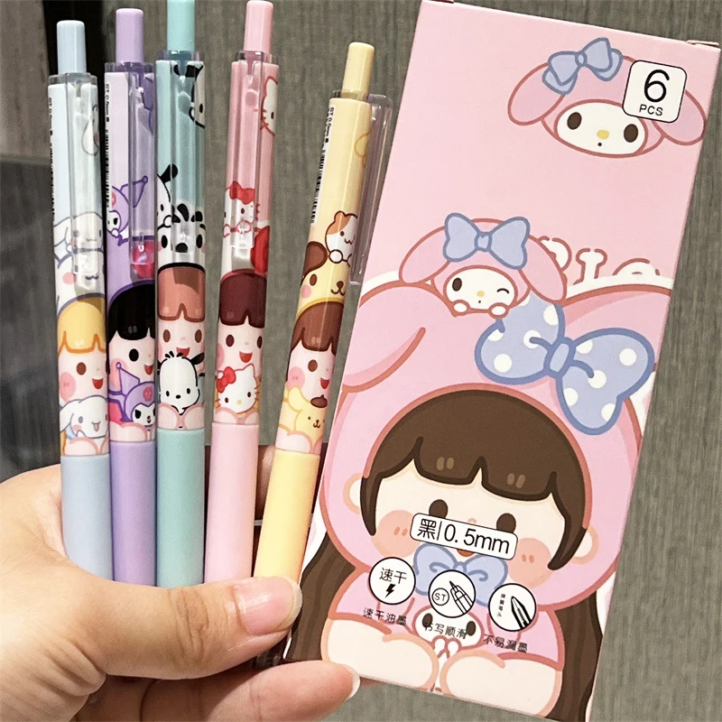 

6Pcs/Box Sanrio Kuromi Neutral Pen Kawaii Anime My Melody Cartoon Stationery Student Exam Homework Writing Pen Toys Girls Gifts