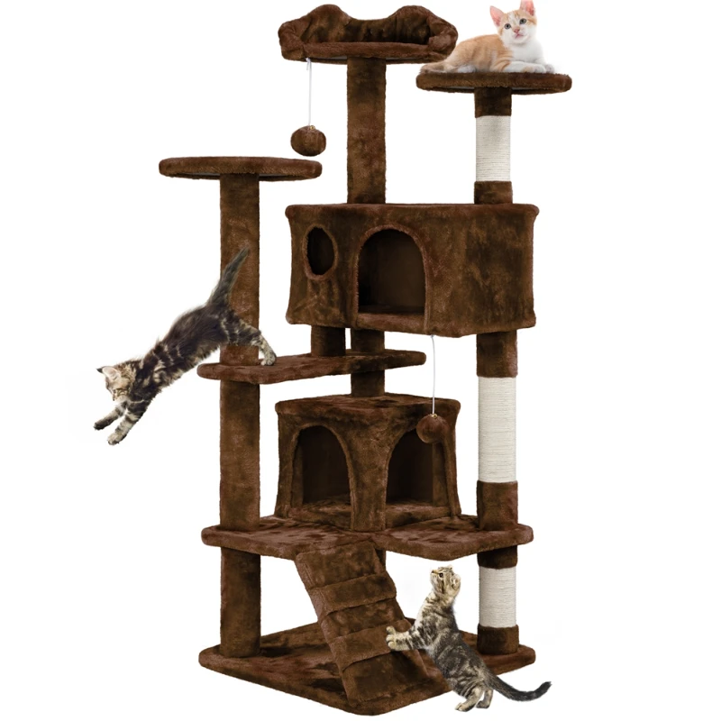 

51-in Cat Tree & Condo Scratching Post Tower, Brown