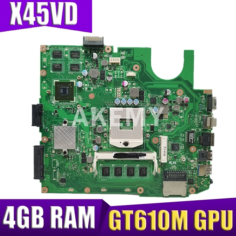

X45VD Laptop Motherboard For ASUS X45V X45VD Laptop motherboard 100% Tested W/ GT610M GPU + 4GB RAM HM76 SLJ8E