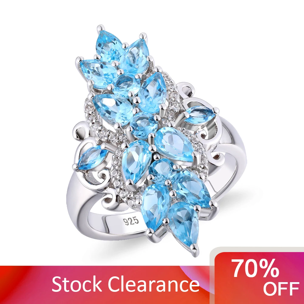 

GZ ZONGFA Genuine 925 Sterling Silver Ring for Women 5*3mm Pear Natural Blue Topaz 3ct Gems Rhodium Plated Fashion Fine jewelry