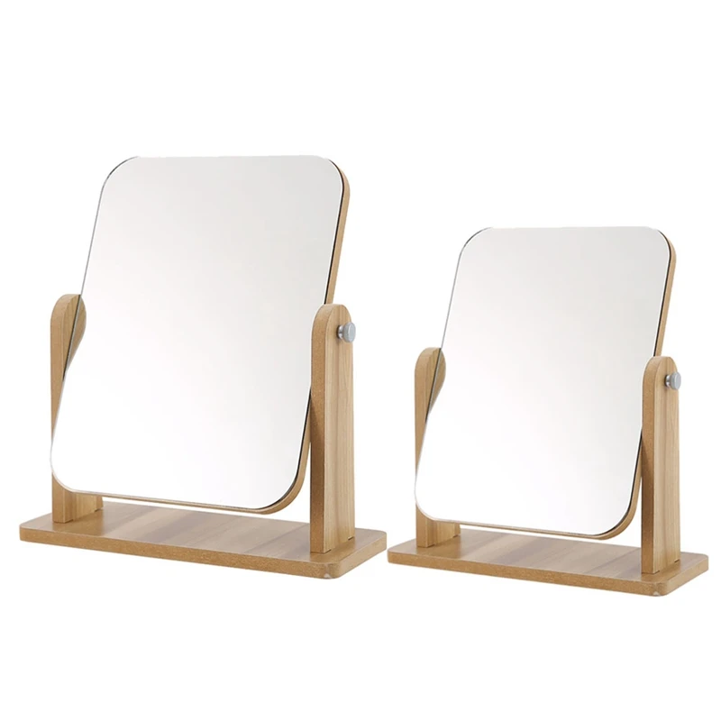 

Wooden Makeup Mirror 360 Degree Rotating Wooden Mirror Desktop Mirror Adjustable Angle Portable Mirror