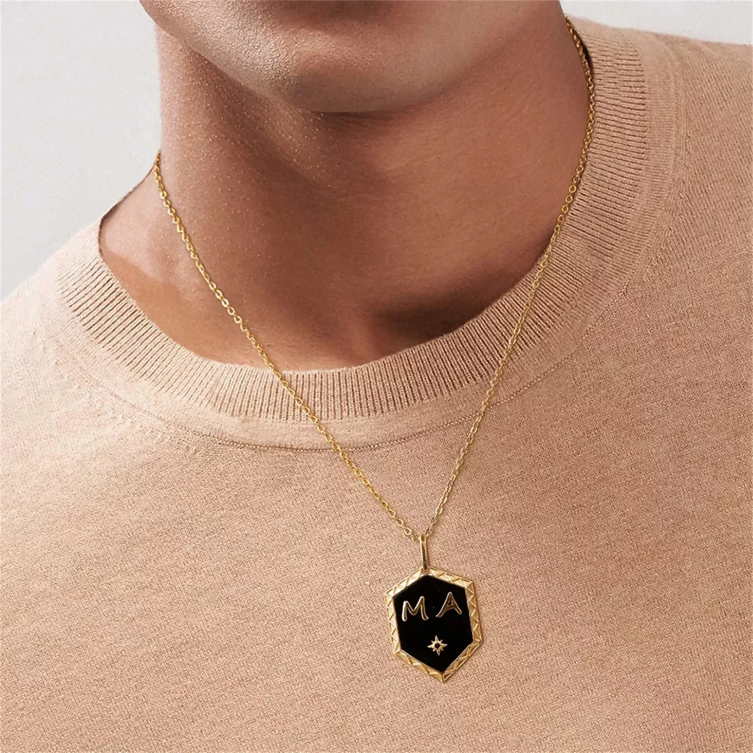 

Индивидуальное ожерелье с кулоном на заказ-двойная инициальная табличка с именем на заказ из нержавеющей стали, ювелирные изделия, подарок для мужчин