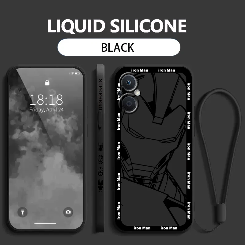 

Avengers spider man iron man OPPO Phone Case For Find X5 X3 X2 Lite Pro Neo A5 A53 A94 4G 5G Liquid Left Rope Soft Cover
