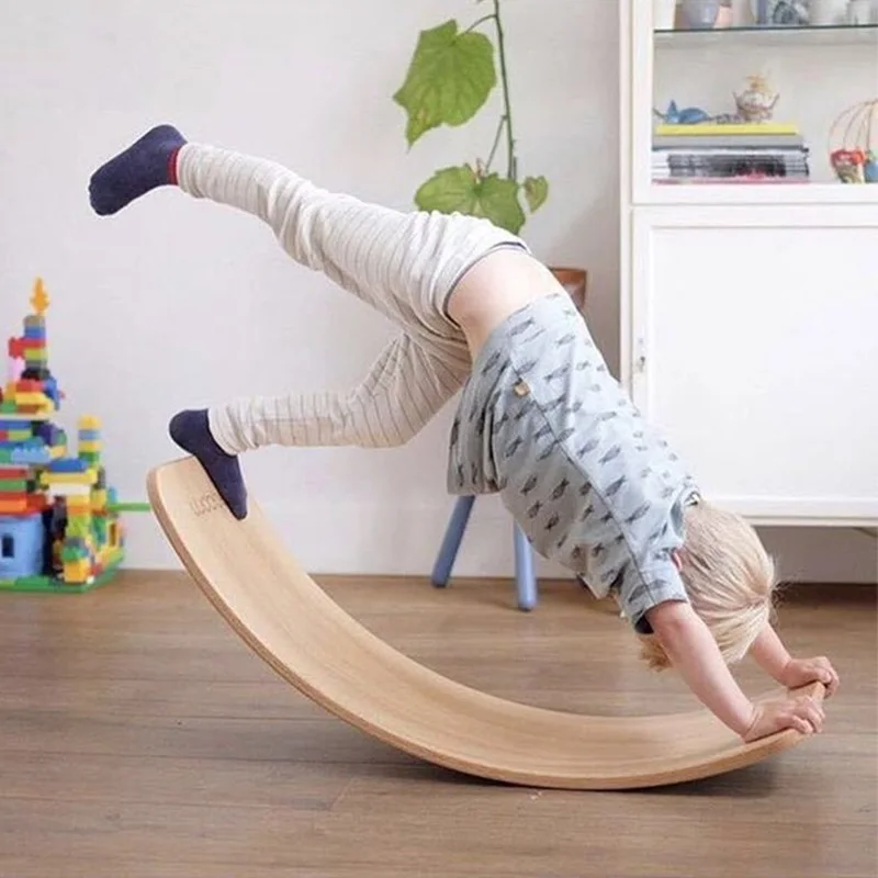 2022 Wooden Baby Balance Board Children Curved Seesaw Yoga F
