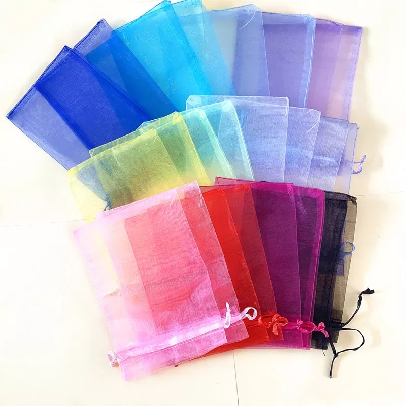 

7x9 15x20 17x23cm Organza Bag Christmas Party Candy Gift Bags Wedding Decor Drawstring Packaging Bag Pouches 50%