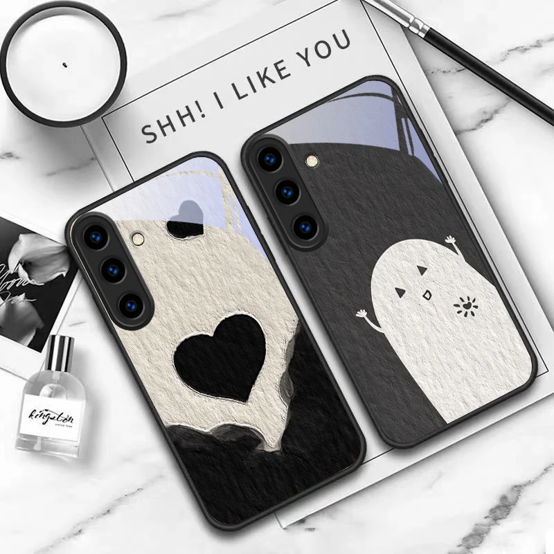 Фото Черно-белый чехол-накладка из стекла для Samsung Galaxy S24 FE S23 S22 S21 S20 Plus S26 Ultra S25 Edge S25+ S24+ 22+ №5