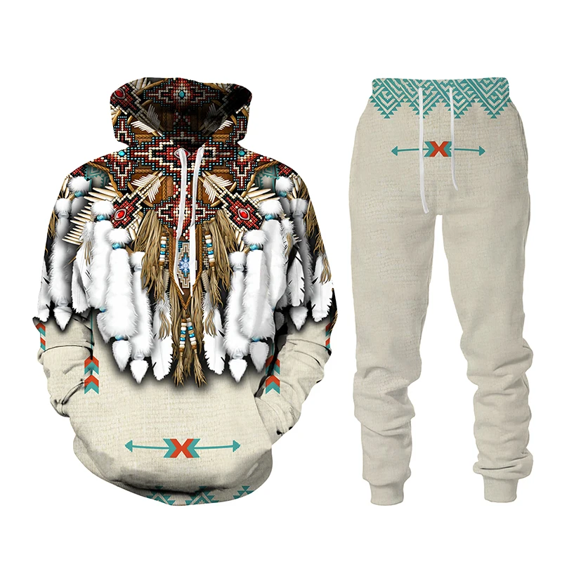 

Indian Native Culture 3D Printed Hoodies Pants Set American Native Tribal Spirit Hooded Sweater Men's Clothing Tracksuit