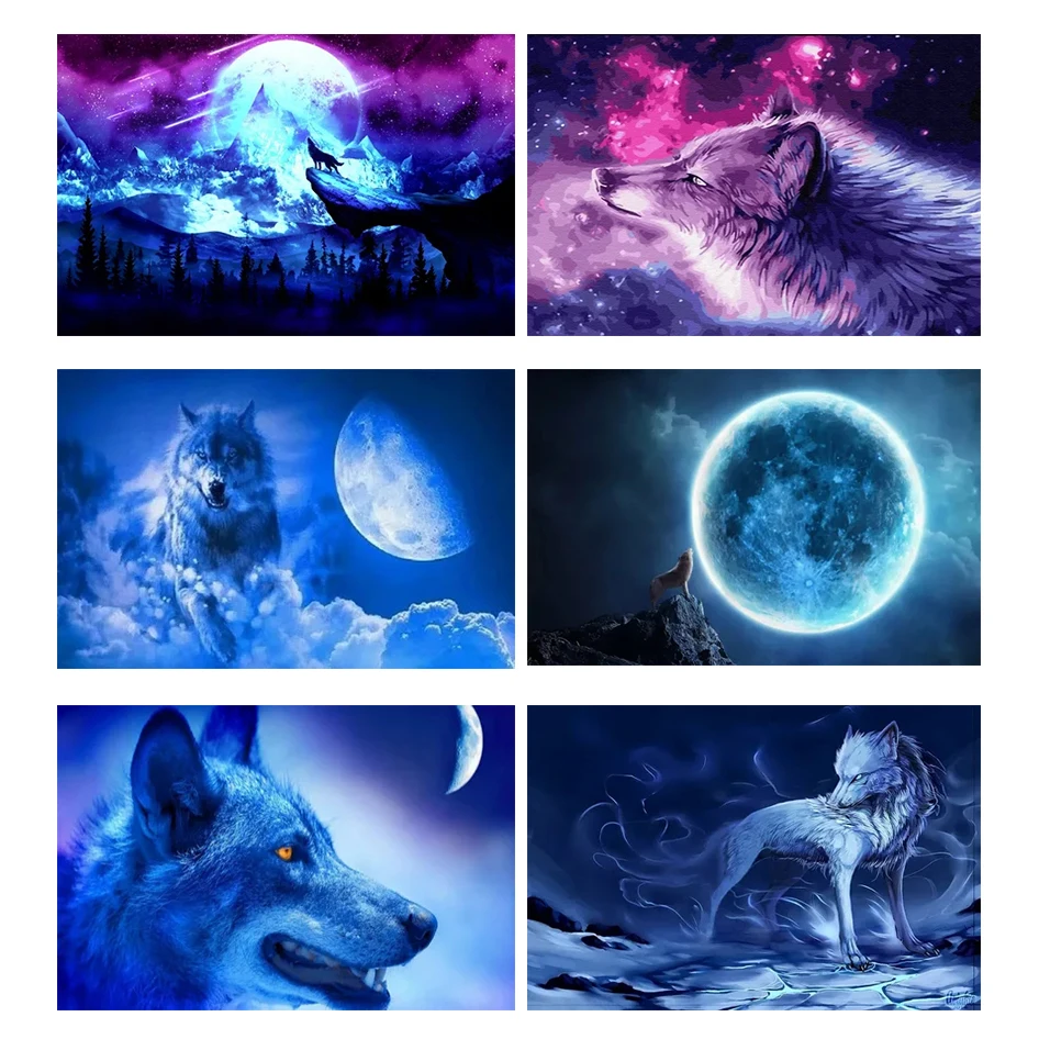 

Diy 5D Diamond Painting Wolf Moon Mosaic Set Animal Art Full Square Round Cross Stitch Embroidery Home Handmade Decor Gift Ll343