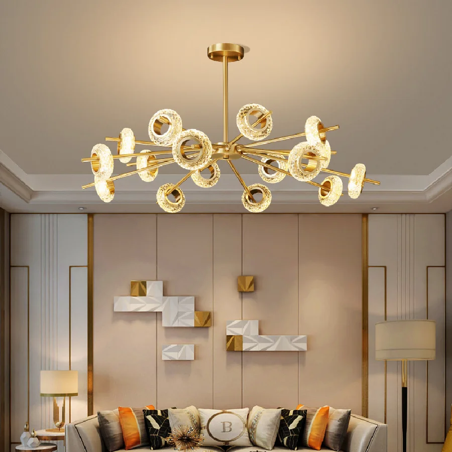 

Luxury Led Chandelier Wristband Crack Crystal Ceiling Lamps New Copper Molecular Home Decor Living Room Bedroom pendant light