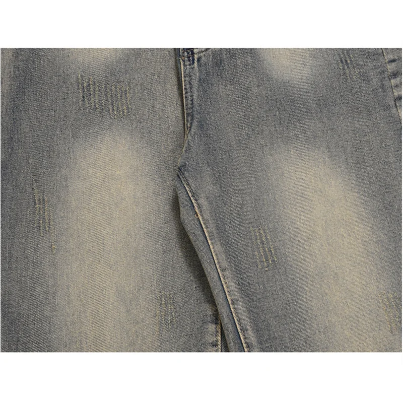 Men's Wear Vintage Casual Jeans Worn Yellow Mud Dyed Broad Leg Pants High Street Loose Straight Trousers Autumn and Winter Women