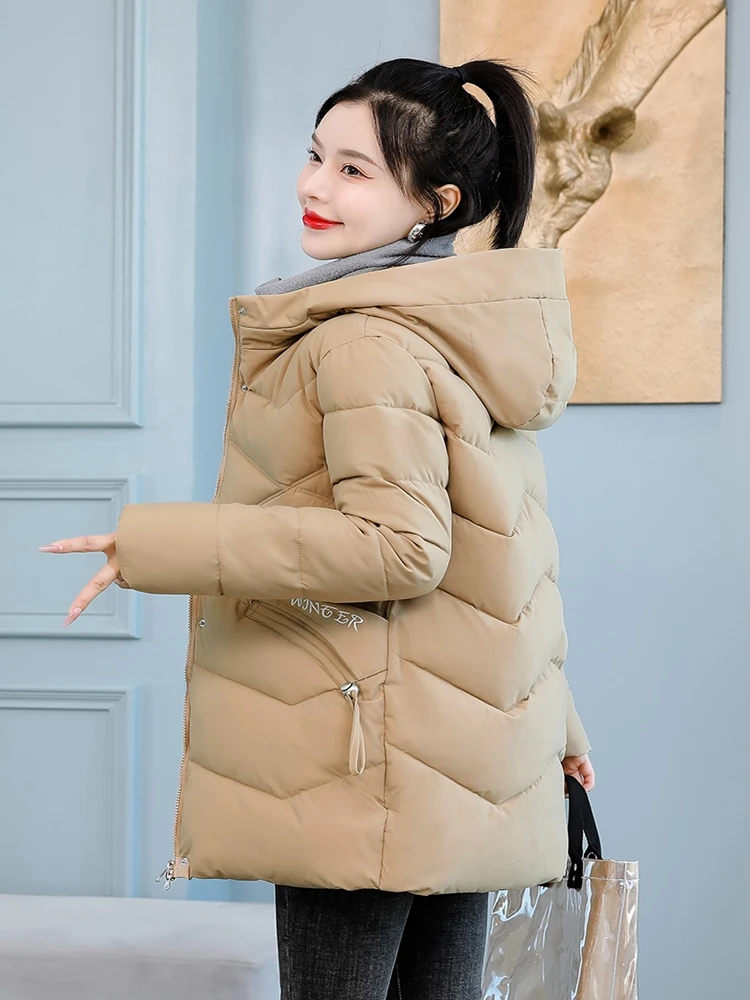 2022 Women Winter Thick Hooded Down Jacket Cotton Warm Padded Parka For Woman Mid Length Cotton Coat