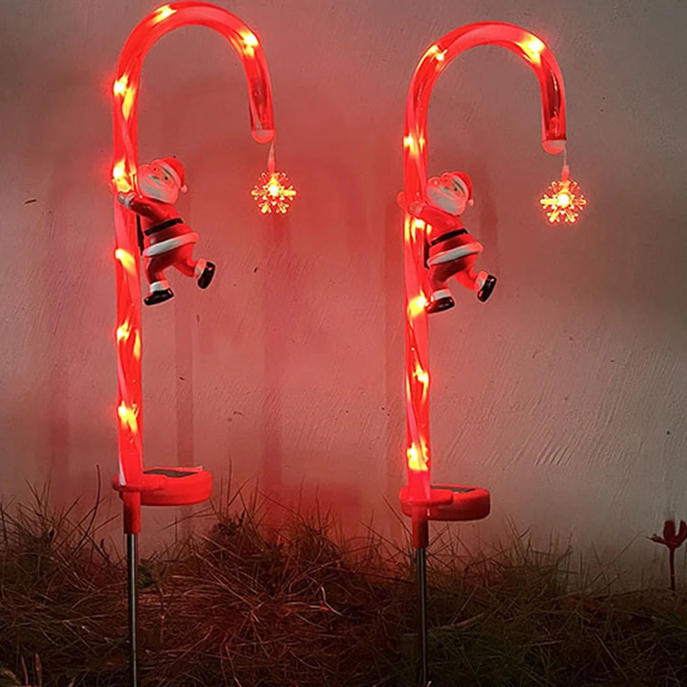

2pcs Pathway Christmas Decor IP65 Waterproof Santa Claus Candy Cane Light Patio Lawn 2 Modes Outdoor Solar Hanging Star 8 Leds