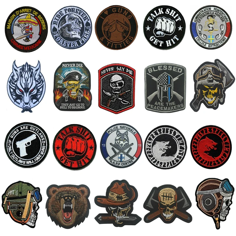 

Skull Patches Badge Embroidered Army Military Tactical Clothes Accessories Armbands Hook & Loop Sewings Patch for Caps Backpacks