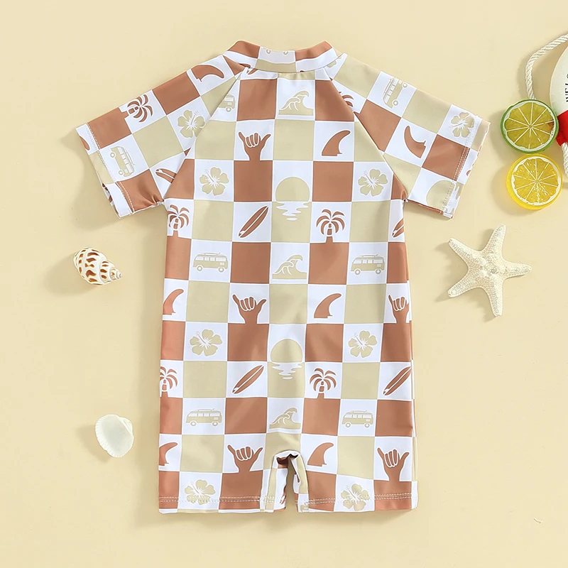 Женский купальник с коротким рукавом и принтом в виде кокосового дерева