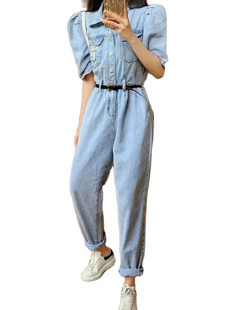 

Casual jumpsuits 2022 spring and summer tooling short-sleeved high-waisted slim straight jumpsuits fashion women's clothing