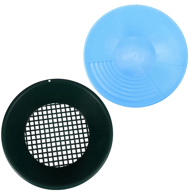 

2 Pcs Gold Pan Sifting Classifier Mesh Screen Mining Sifter Metal Detecting Tool Panning Classifier Green & Sky Blue