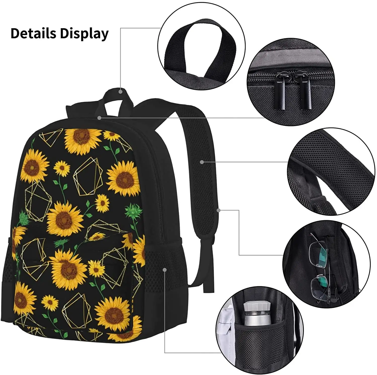3Pcs Sunflower Flower Backpack Set with Lunch Box Pencil Case, School Book Bag for Preschool Kindergarten Elementary Kids