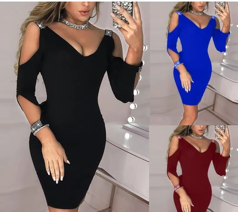 

sexy off shoulder deep v neck bodycon mini dress women 2022 winter club black dresses for women plus size 5XL
